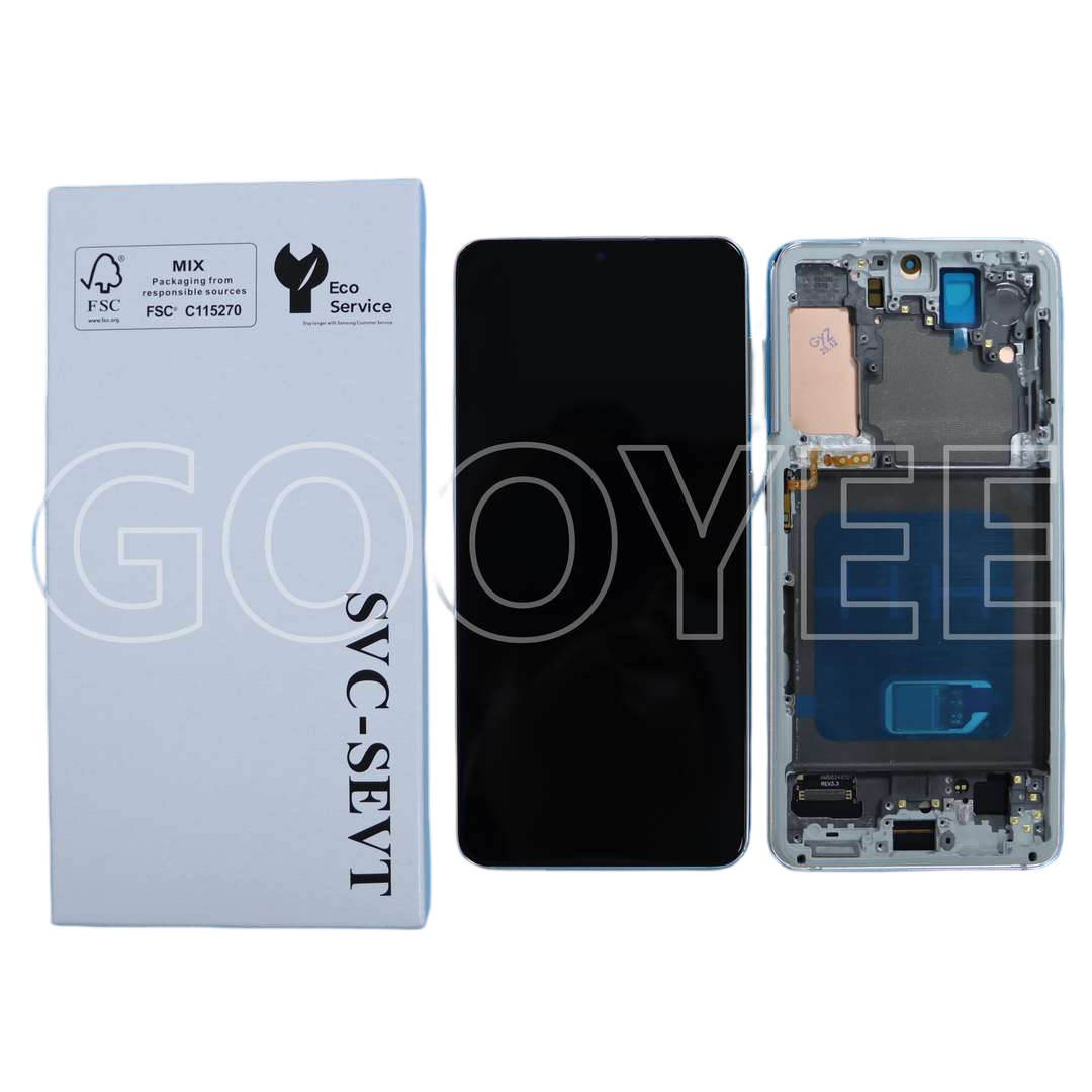 Lcd Display For Samsung S21 Galaxy G991 Silver With Frame Oled